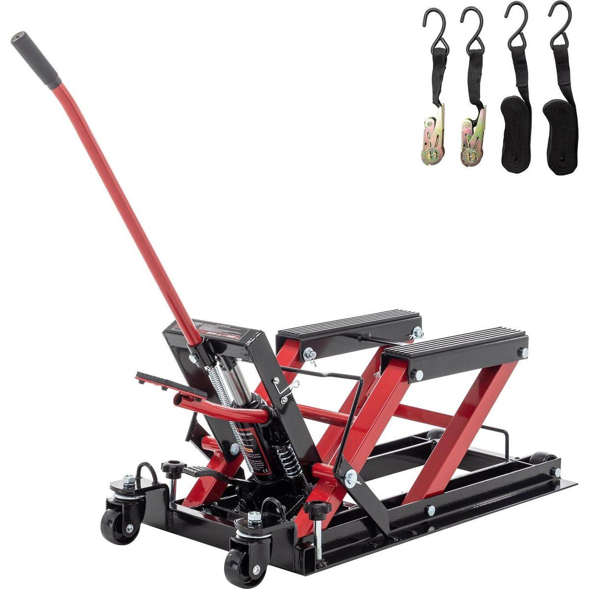 Hydraulic Motorcycle Lift Jack, 1500 LBS Capacity Foot-Operated Motorcycle Lift Table, ATV Scissor Lift Jack with 4.5" - 15" Lifting Range, Portable Motorcycle Lift Table with Wheels