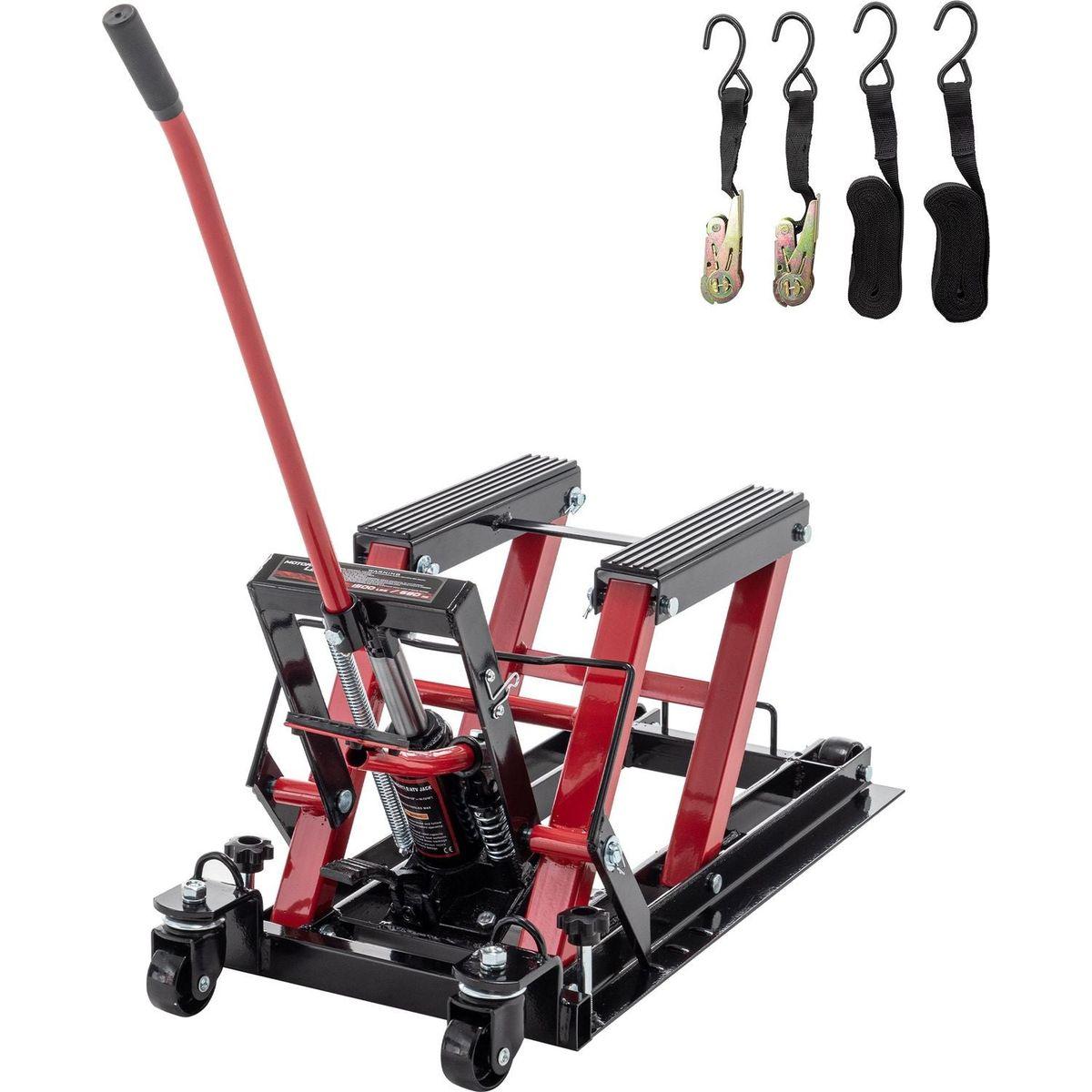 Hydraulic Motorcycle Lift Jack, 1500 LBS Capacity Foot-Operated Motorcycle Lift Table, ATV Scissor Lift Jack with 4.5" - 15" Lifting Range, Portable Motorcycle Lift Table with Wheels