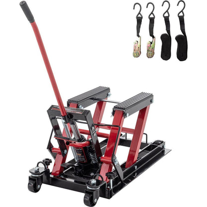 Hydraulic Motorcycle Lift Jack, 1500 LBS Capacity Foot-Operated Motorcycle Lift Table, ATV Scissor Lift Jack with 4.5" - 15" Lifting Range, Portable Motorcycle Lift Table with Wheels
