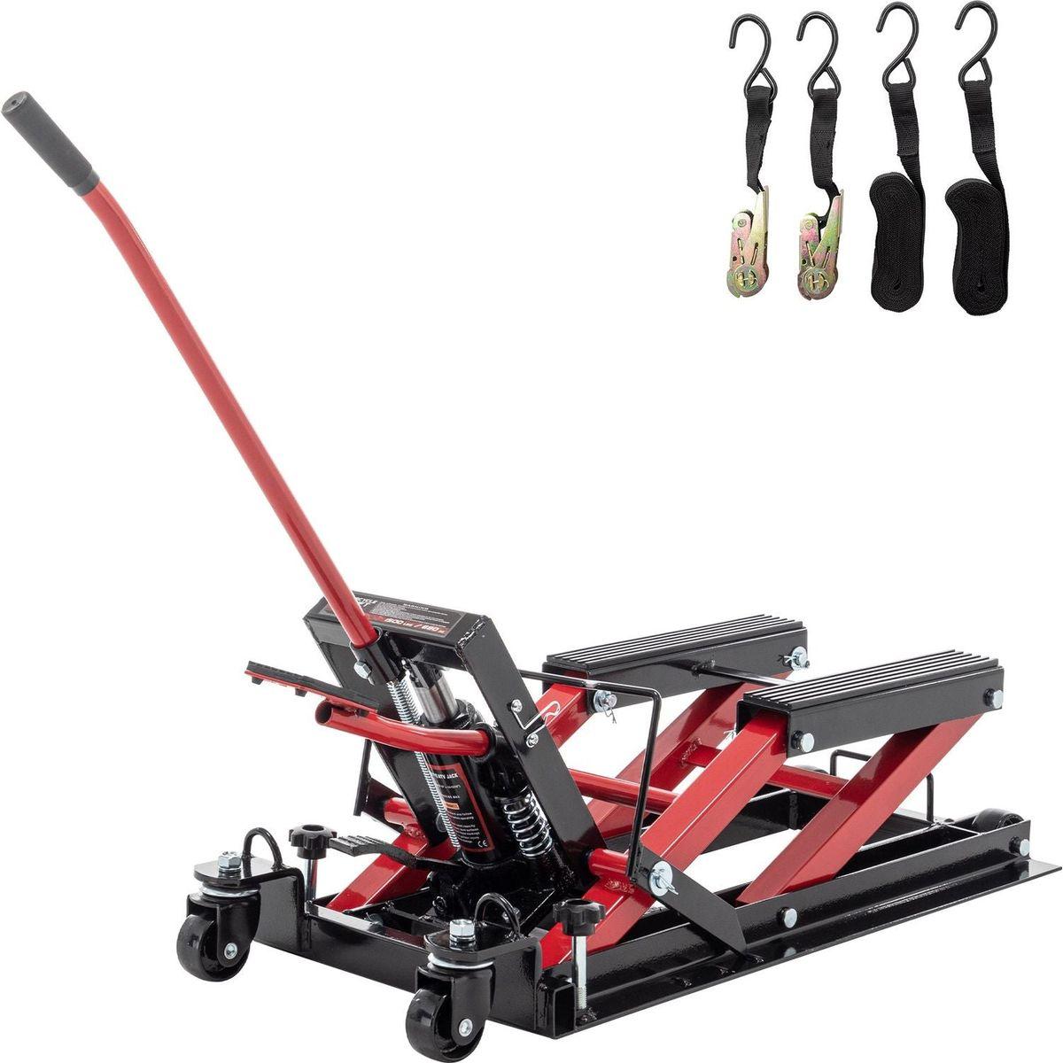 Hydraulic Motorcycle Lift Jack, 1500 LBS Capacity Foot-Operated Motorcycle Lift Table, ATV Scissor Lift Jack with 4.5" - 15" Lifting Range, Portable Motorcycle Lift Table with Wheels