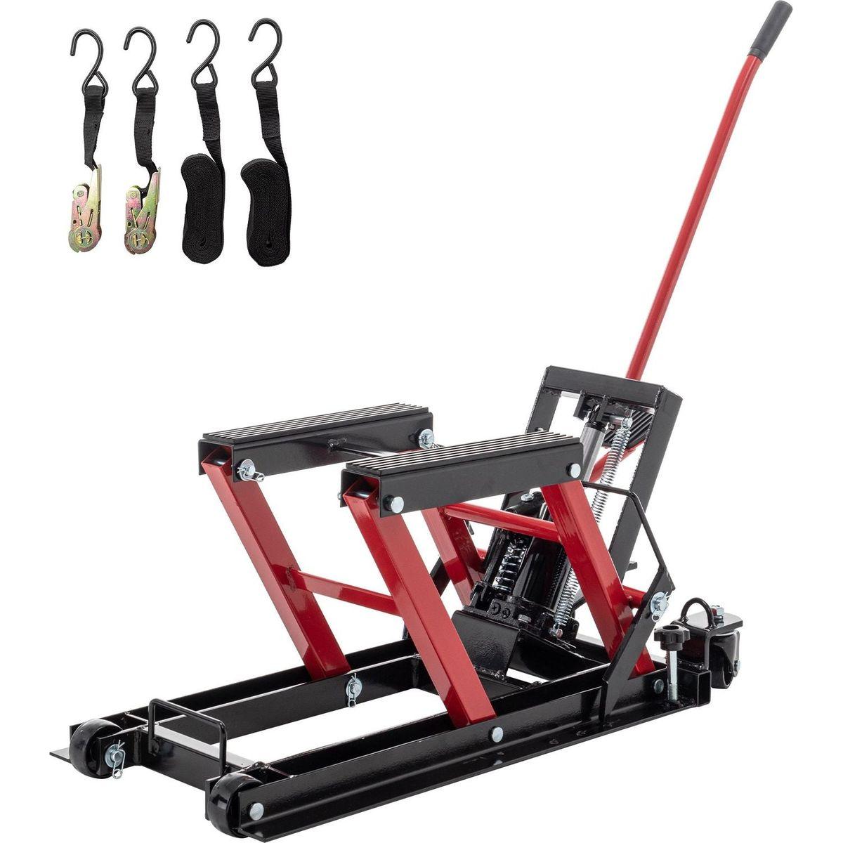 Hydraulic Motorcycle Lift Jack, 1500 LBS Capacity Foot-Operated Motorcycle Lift Table, ATV Scissor Lift Jack with 4.5" - 15" Lifting Range, Portable Motorcycle Lift Table with Wheels