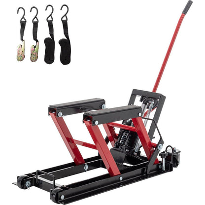 Hydraulic Motorcycle Lift Jack, 1500 LBS Capacity Foot-Operated Motorcycle Lift Table, ATV Scissor Lift Jack with 4.5" - 15" Lifting Range, Portable Motorcycle Lift Table with Wheels