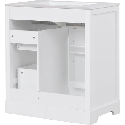 30" Bathroom Vanity with Sink Top, Bathroom Vanity Cabinet with Door and Two Drawers, MDF Boards, Solid Wood, One Package, White