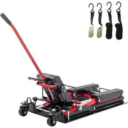 Hydraulic Motorcycle Lift Jack, 1500 LBS Capacity Foot-Operated Motorcycle Lift Table, ATV Scissor Lift Jack with 4.5" - 15" Lifting Range, Portable Motorcycle Lift Table with Wheels