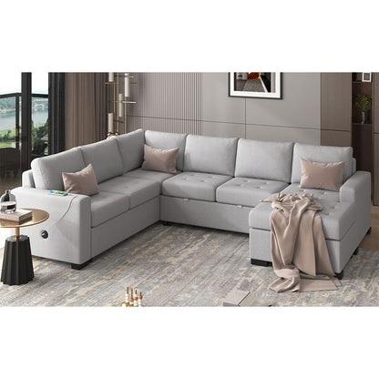 Sectional Sleeper Sofa with Pull-out Bed and Lounge Chair, USB and Type-C Interfaces, Suitable for Living Room, Office, and Spacious Spaces