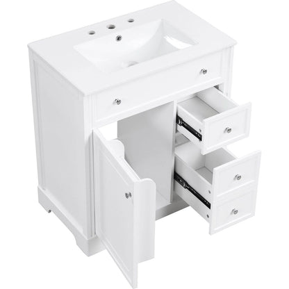 30" Bathroom Vanity with Sink Top, Bathroom Vanity Cabinet with Door and Two Drawers, MDF Boards, Solid Wood, One Package, White