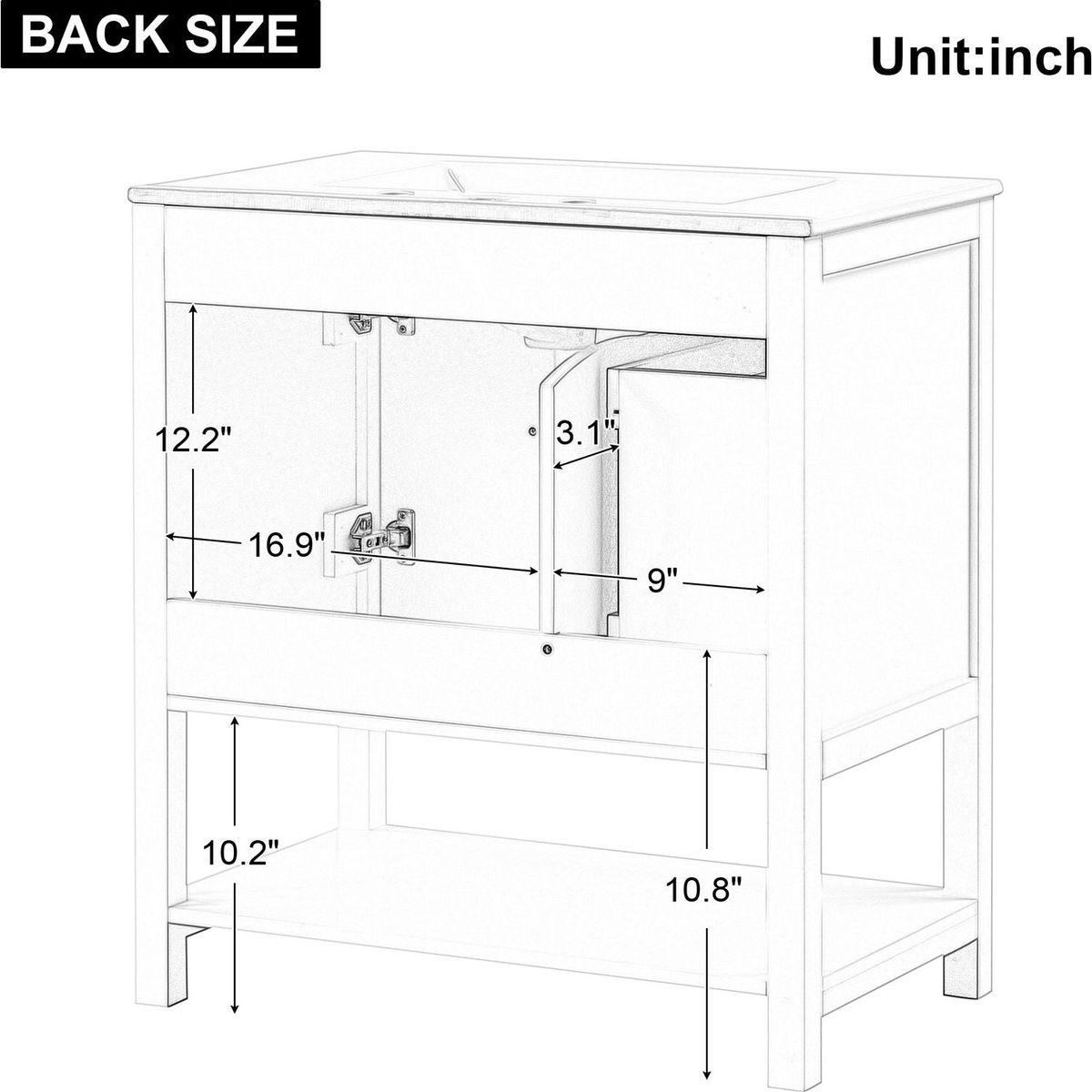 30" Bathroom Vanity with Sink Top, Bathroom Vanity Cabinet with Two Doors and One Drawer, MDF Boards, Solid Wood, One Package, White