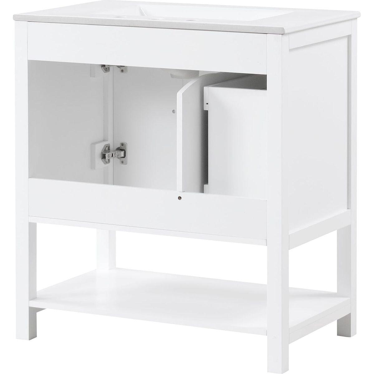 30" Bathroom Vanity with Sink Top, Bathroom Vanity Cabinet with Two Doors and One Drawer, MDF Boards, Solid Wood, One Package, White