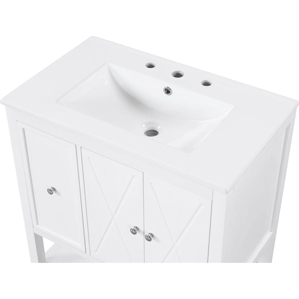 30" Bathroom Vanity with Sink Top, Bathroom Vanity Cabinet with Two Doors and One Drawer, MDF Boards, Solid Wood, One Package, White