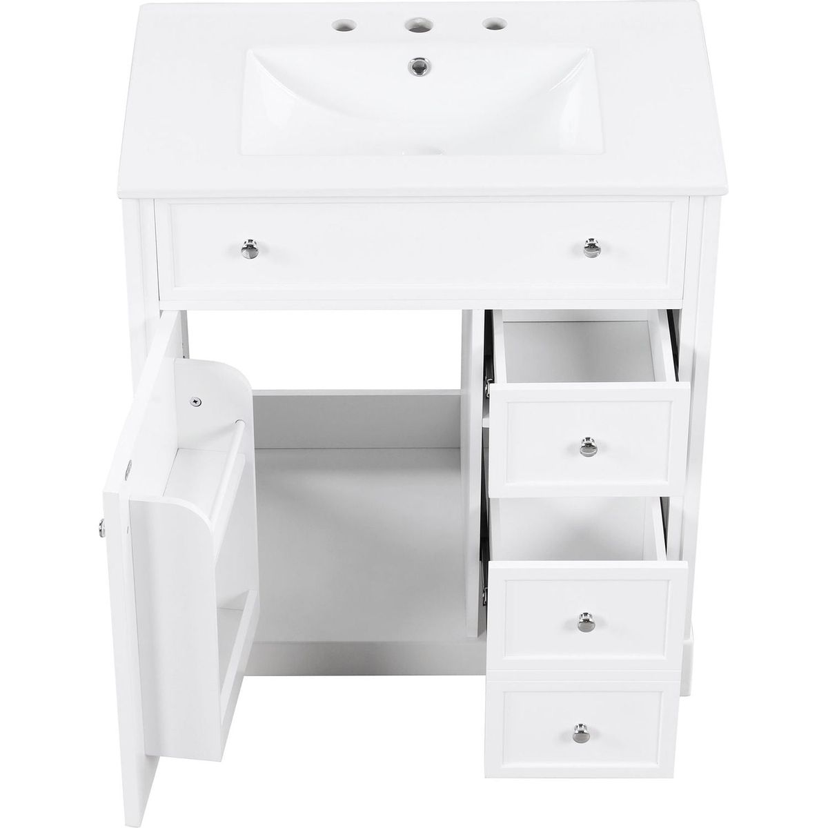 30" Bathroom Vanity with Sink Top, Bathroom Vanity Cabinet with Door and Two Drawers, MDF Boards, Solid Wood, One Package, White