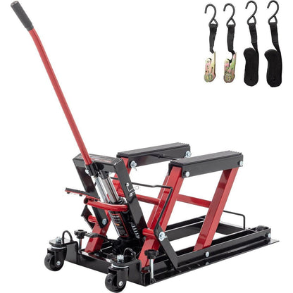 Hydraulic Motorcycle Lift Jack, 1500 LBS Capacity Foot-Operated Motorcycle Lift Table, ATV Scissor Lift Jack with 4.5" - 15" Lifting Range, Portable Motorcycle Lift Table with Wheels