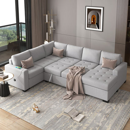 Sectional Sleeper Sofa with Pull-out Bed and Lounge Chair, USB and Type-C Interfaces, Suitable for Living Room, Office, and Spacious Spaces