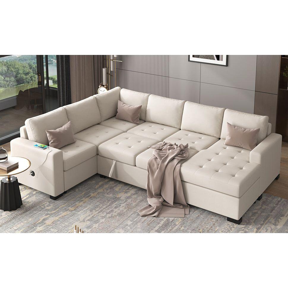 Sectional Sleeper Sofa with Pull-out Bed and Lounge Chair, USB and Type-C Interfaces, Suitable for Living Room, Office, and Spacious Spaces