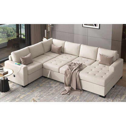 Sectional Sleeper Sofa with Pull-out Bed and Lounge Chair, USB and Type-C Interfaces, Suitable for Living Room, Office, and Spacious Spaces