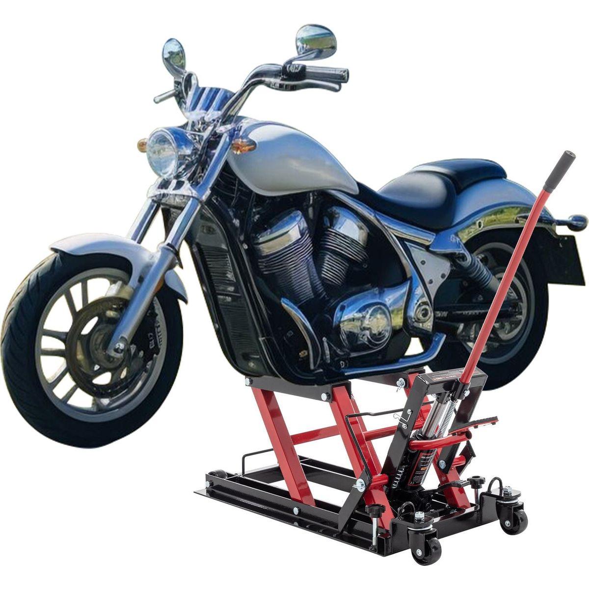 Hydraulic Motorcycle Lift Jack, 1500 LBS Capacity Foot-Operated Motorcycle Lift Table, ATV Scissor Lift Jack with 4.5" - 15" Lifting Range, Portable Motorcycle Lift Table with Wheels