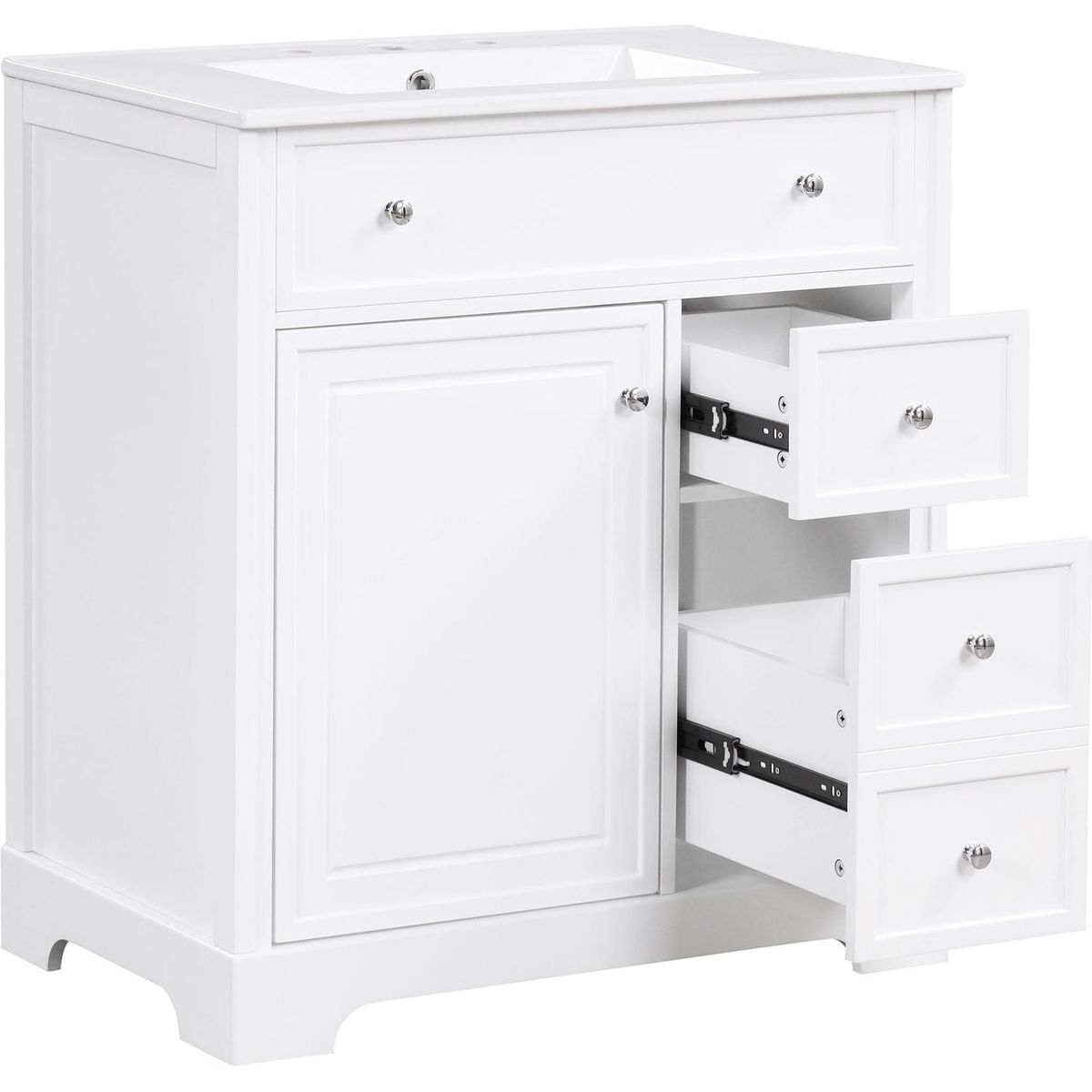 30" Bathroom Vanity with Sink Top, Bathroom Vanity Cabinet with Door and Two Drawers, MDF Boards, Solid Wood, One Package, White