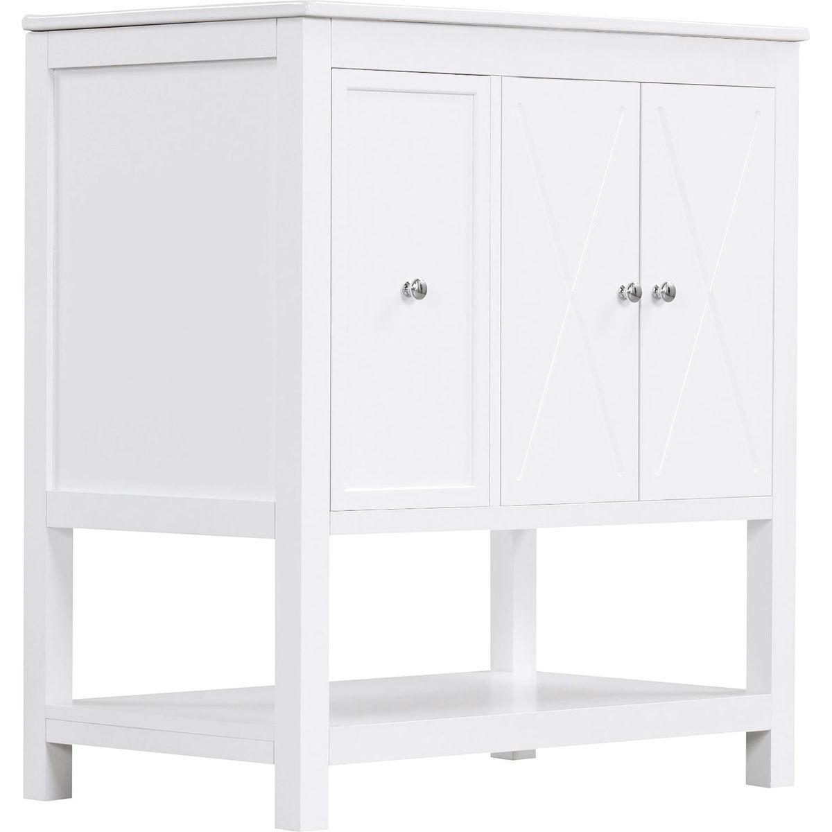 30" Bathroom Vanity with Sink Top, Bathroom Vanity Cabinet with Two Doors and One Drawer, MDF Boards, Solid Wood, One Package, White