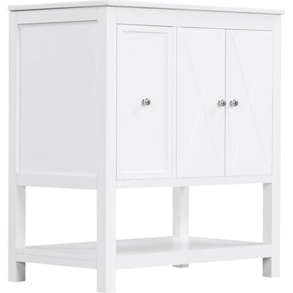 30" Bathroom Vanity with Sink Top, Bathroom Vanity Cabinet with Two Doors and One Drawer, MDF Boards, Solid Wood, One Package, White