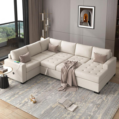 Sectional Sleeper Sofa with Pull-out Bed and Lounge Chair, USB and Type-C Interfaces, Suitable for Living Room, Office, and Spacious Spaces