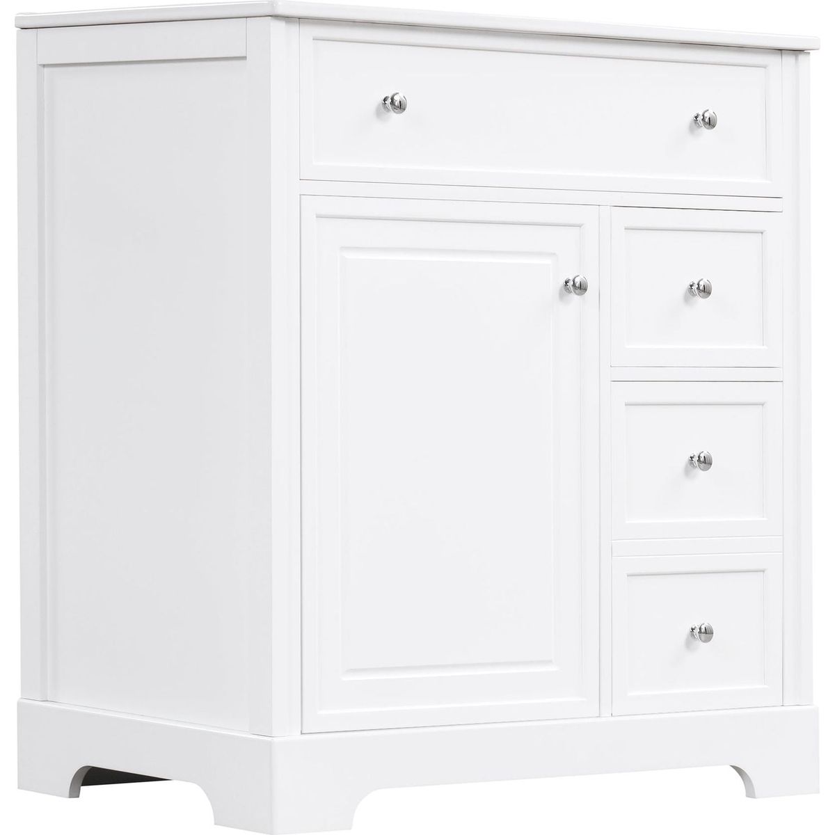 30" Bathroom Vanity with Sink Top, Bathroom Vanity Cabinet with Door and Two Drawers, MDF Boards, Solid Wood, One Package, White