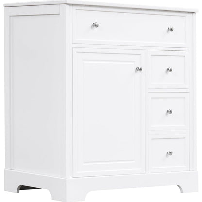 30" Bathroom Vanity with Sink Top, Bathroom Vanity Cabinet with Door and Two Drawers, MDF Boards, Solid Wood, One Package, White