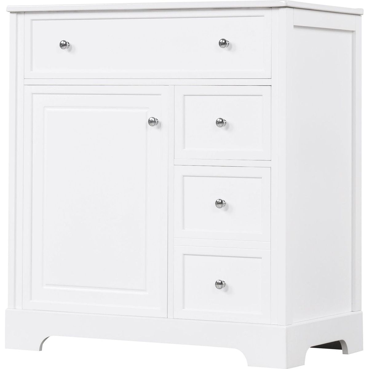 30" Bathroom Vanity with Sink Top, Bathroom Vanity Cabinet with Door and Two Drawers, MDF Boards, Solid Wood, One Package, White