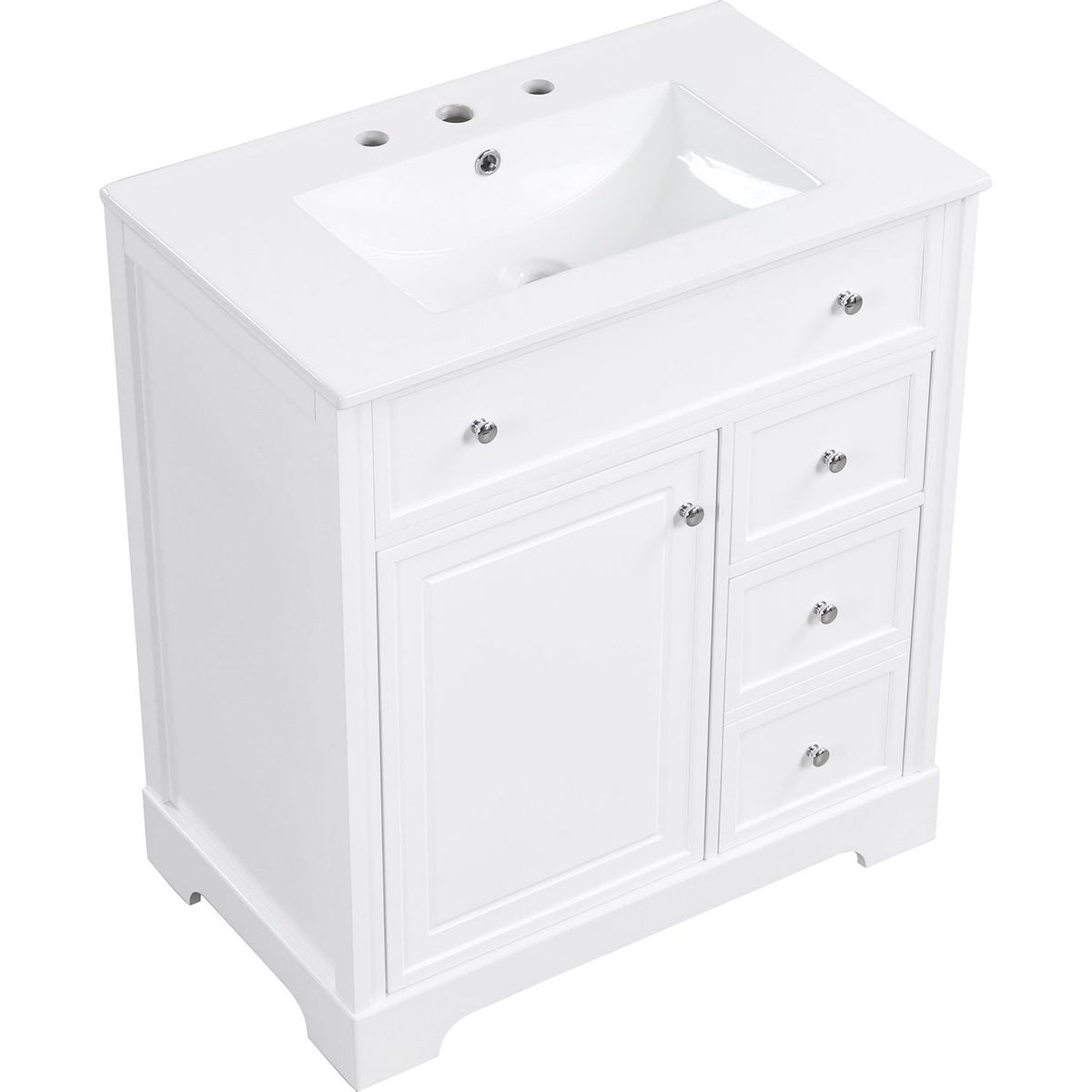 30" Bathroom Vanity with Sink Top, Bathroom Vanity Cabinet with Door and Two Drawers, MDF Boards, Solid Wood, One Package, White