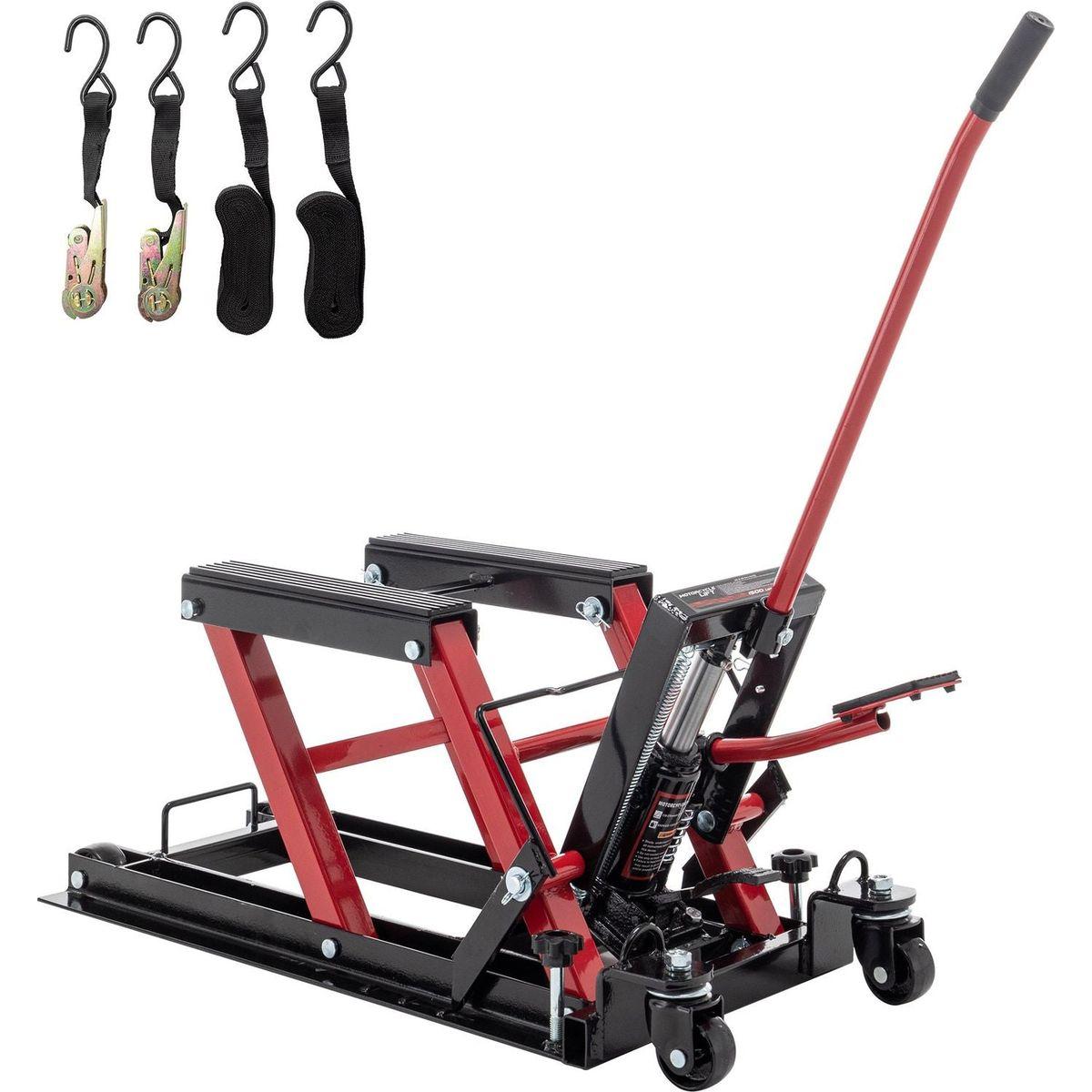 Hydraulic Motorcycle Lift Jack, 1500 LBS Capacity Foot-Operated Motorcycle Lift Table, ATV Scissor Lift Jack with 4.5" - 15" Lifting Range, Portable Motorcycle Lift Table with Wheels