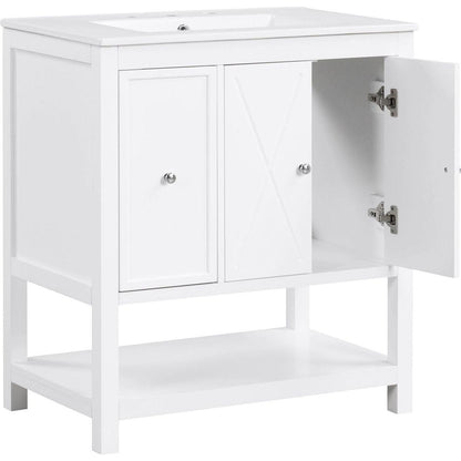 30" Bathroom Vanity with Sink Top, Bathroom Vanity Cabinet with Two Doors and One Drawer, MDF Boards, Solid Wood, One Package, White