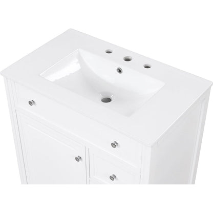 30" Bathroom Vanity with Sink Top, Bathroom Vanity Cabinet with Door and Two Drawers, MDF Boards, Solid Wood, One Package, White