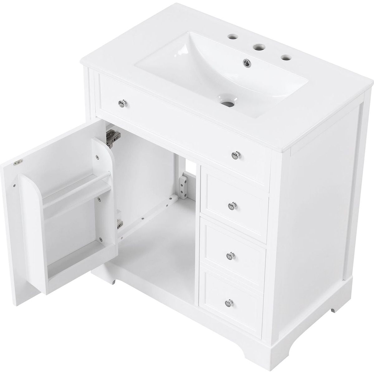 30" Bathroom Vanity with Sink Top, Bathroom Vanity Cabinet with Door and Two Drawers, MDF Boards, Solid Wood, One Package, White