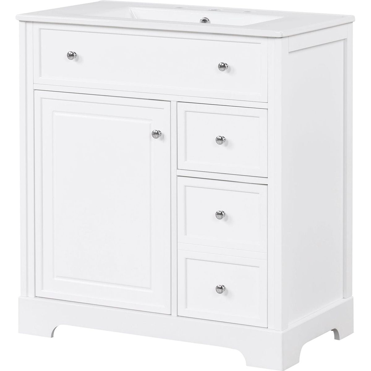 30" Bathroom Vanity with Sink Top, Bathroom Vanity Cabinet with Door and Two Drawers, MDF Boards, Solid Wood, One Package, White