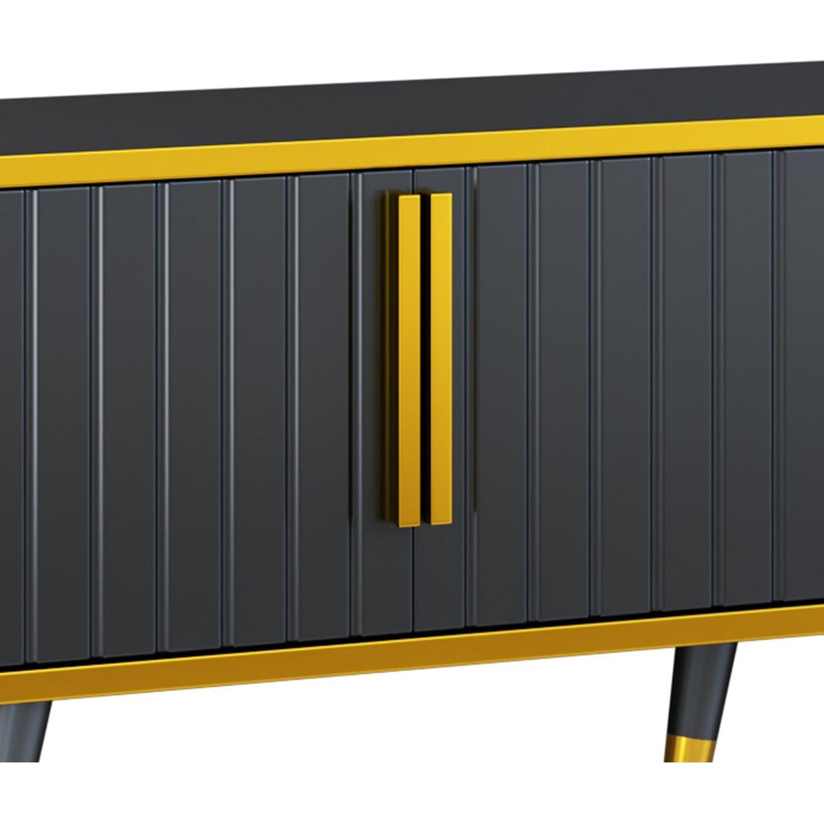 Luxury Minimalism TV Stand with Open Storage Shelf for TVs Up to 85", Entertainment Center with Cabinets and Drawers, Practical Media Console with Unique Legs for Living Room, Black