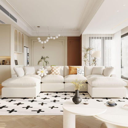 Modern Large U-Shape Sectional Sofa, 2 Large Chaise with Removable Ottomans for Living Room