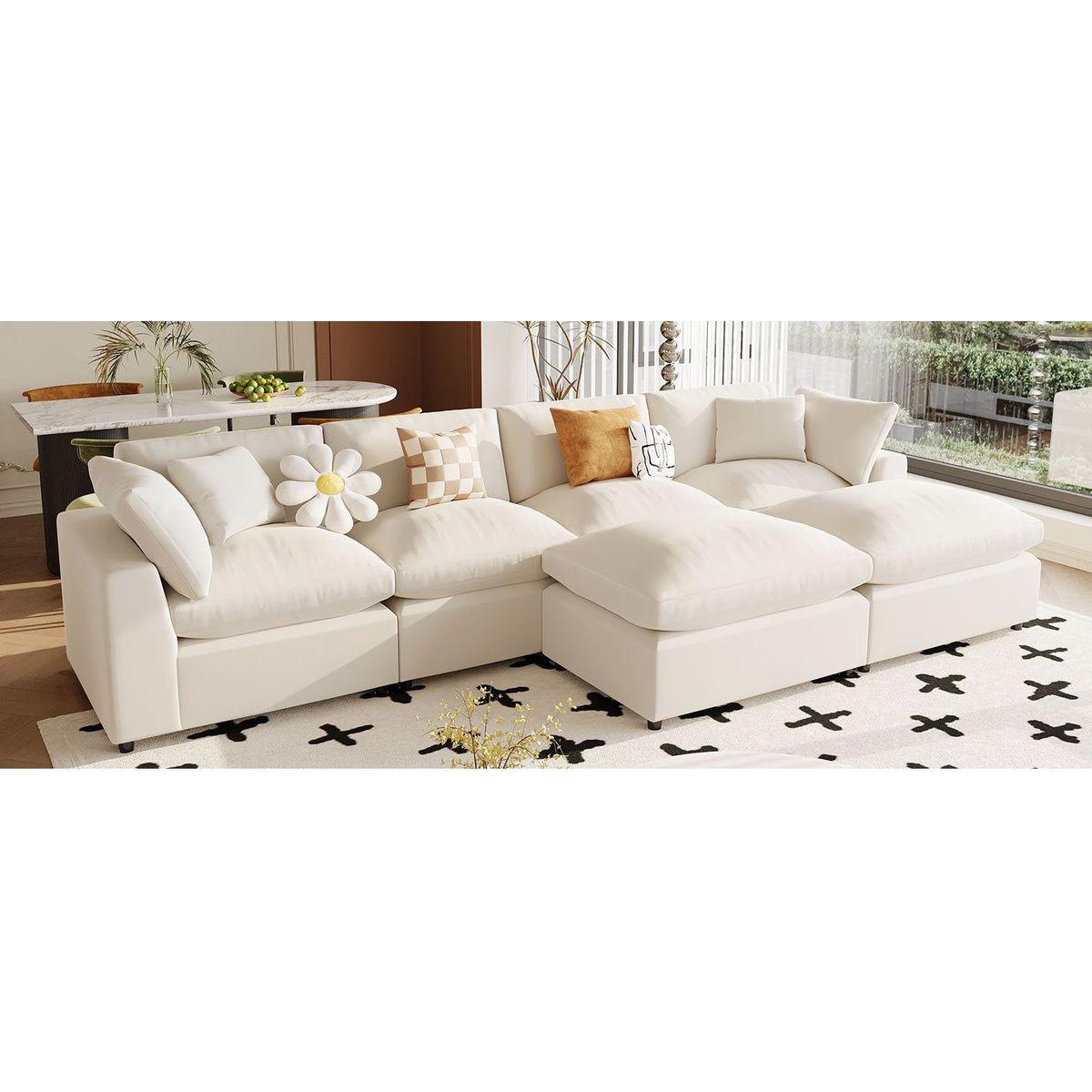 Modern Large U-Shape Sectional Sofa, 2 Large Chaise with Removable Ottomans for Living Room
