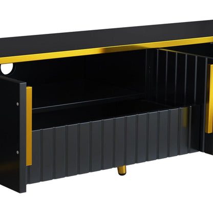 Luxury Minimalism TV Stand with Open Storage Shelf for TVs Up to 85", Entertainment Center with Cabinets and Drawers, Practical Media Console with Unique Legs for Living Room, Black