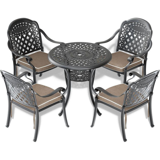 (Cushions In Random Colors)5-Piece Set Of Cast Aluminum Patio Furniture With Cushions