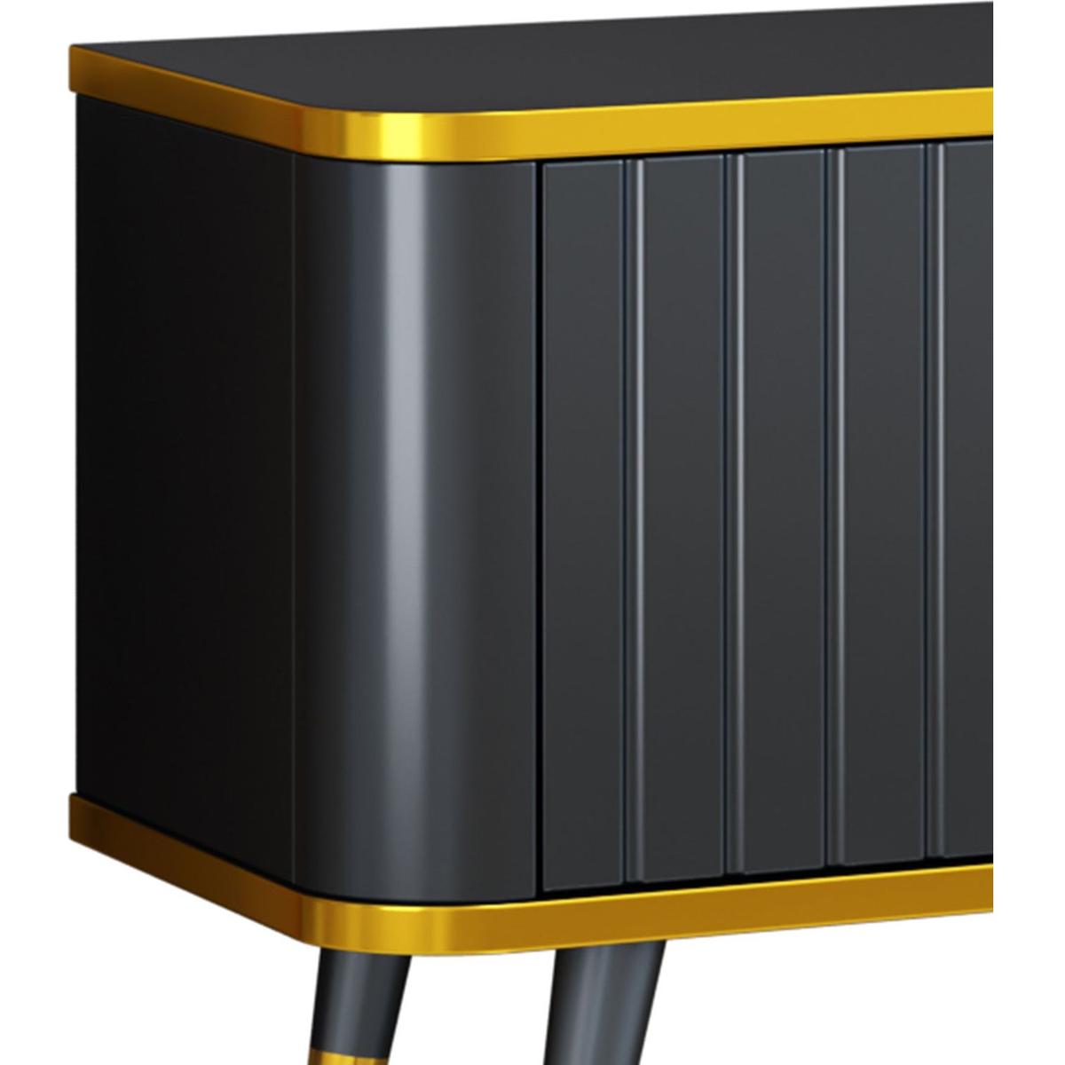 Luxury Minimalism TV Stand with Open Storage Shelf for TVs Up to 85", Entertainment Center with Cabinets and Drawers, Practical Media Console with Unique Legs for Living Room, Black