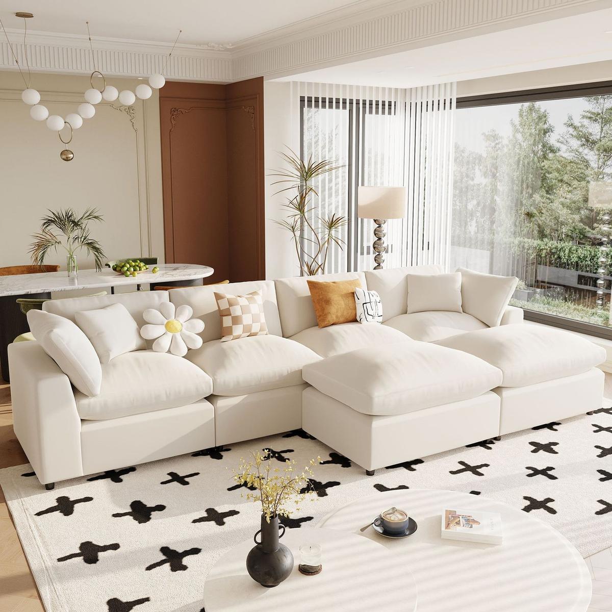 Modern Large U-Shape Sectional Sofa, 2 Large Chaise with Removable Ottomans for Living Room