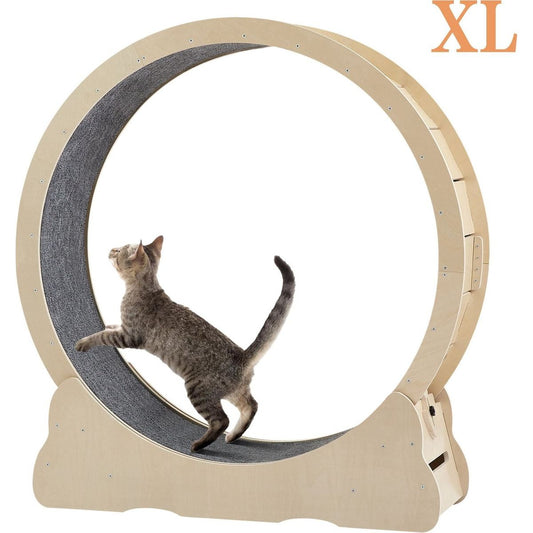 Cat Exercise Wheel - Indoor Cat Treadmill with Carpeted Running Track, Safety Cat Treadmill with Latch, Weighted Wheel for Cats, Add Fun to Cat Exercise, Natural Wood Color,43.3"L x 13.2"W x 45.9"H