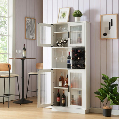 LED Wine Bar Cabinets with Wine Rack, Wine Bottle Rack, Storage Cabinet for Kitchen, Dining Room, Narrow White