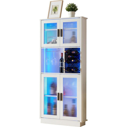 LED Wine Bar Cabinets with Wine Rack, Wine Bottle Rack, Storage Cabinet for Kitchen, Dining Room, Narrow White