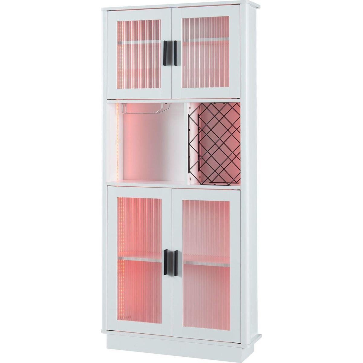 LED Wine Bar Cabinets with Wine Rack, Wine Bottle Rack, Storage Cabinet for Kitchen, Dining Room, Narrow White