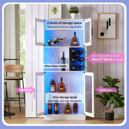 LED Wine Bar Cabinets with Wine Rack, Wine Bottle Rack, Storage Cabinet for Kitchen, Dining Room, Narrow White