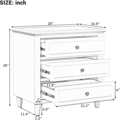 3-Drawer Nightstand Storage Wood Cabinet