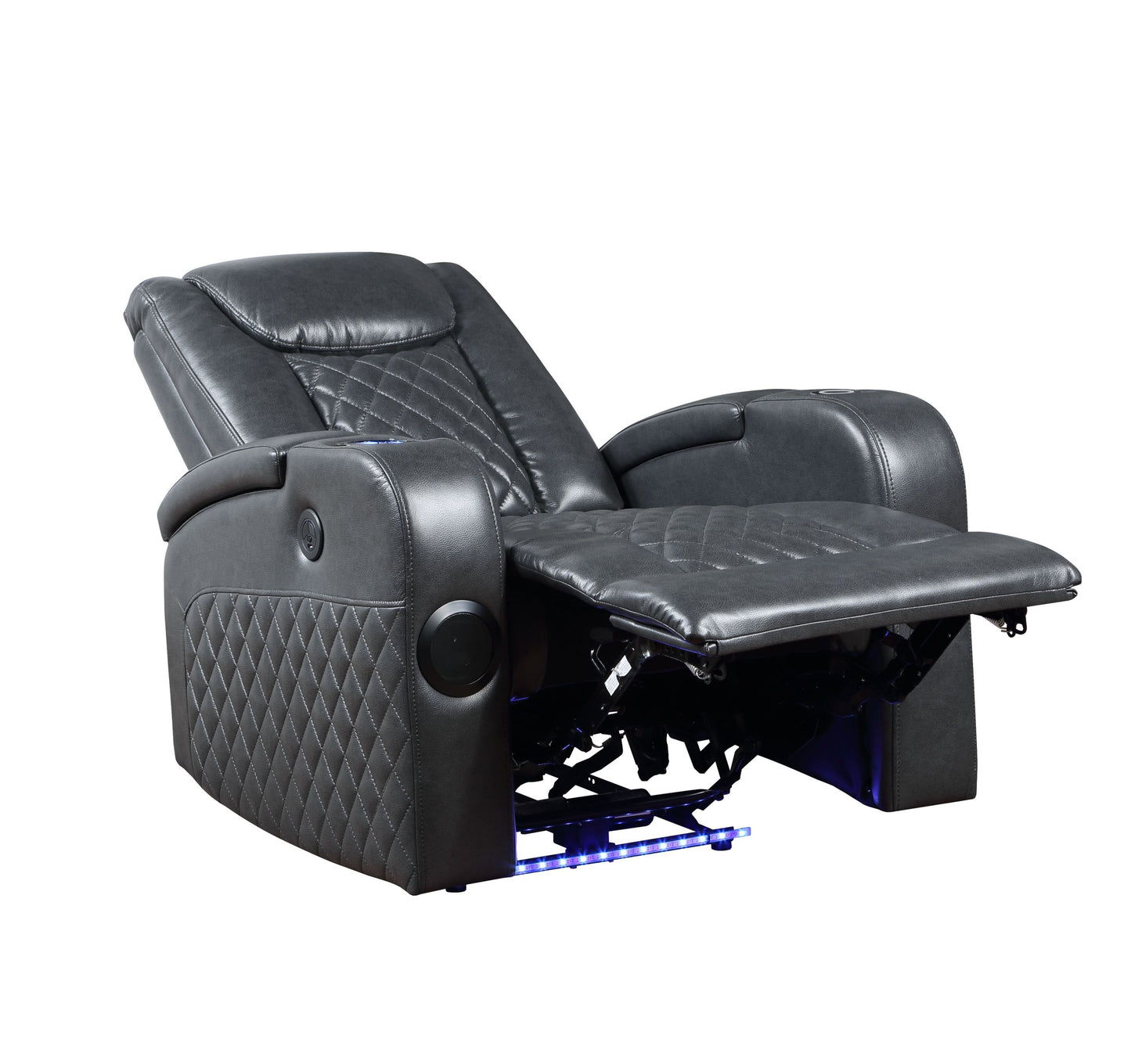 Alair Power Motion Recliner w/Bluetooth Speaker & Cooling Cup Holder, Dark Gray Leather Aire