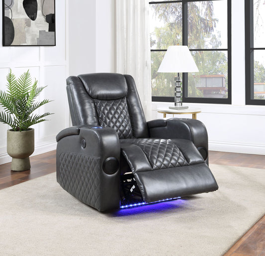 Alair Power Motion Recliner w/Bluetooth Speaker & Cooling Cup Holder, Dark Gray Leather Aire