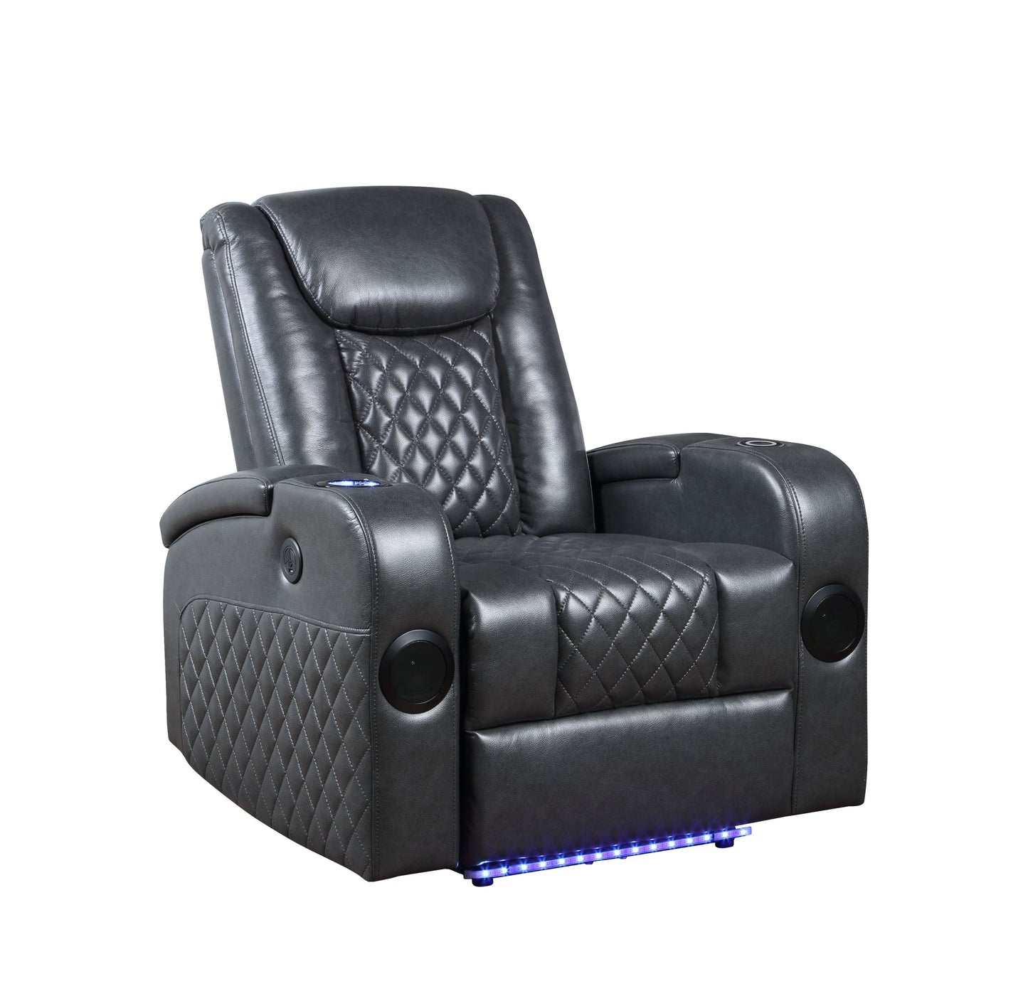 Alair Power Motion Recliner w/Bluetooth Speaker & Cooling Cup Holder, Dark Gray Leather Aire