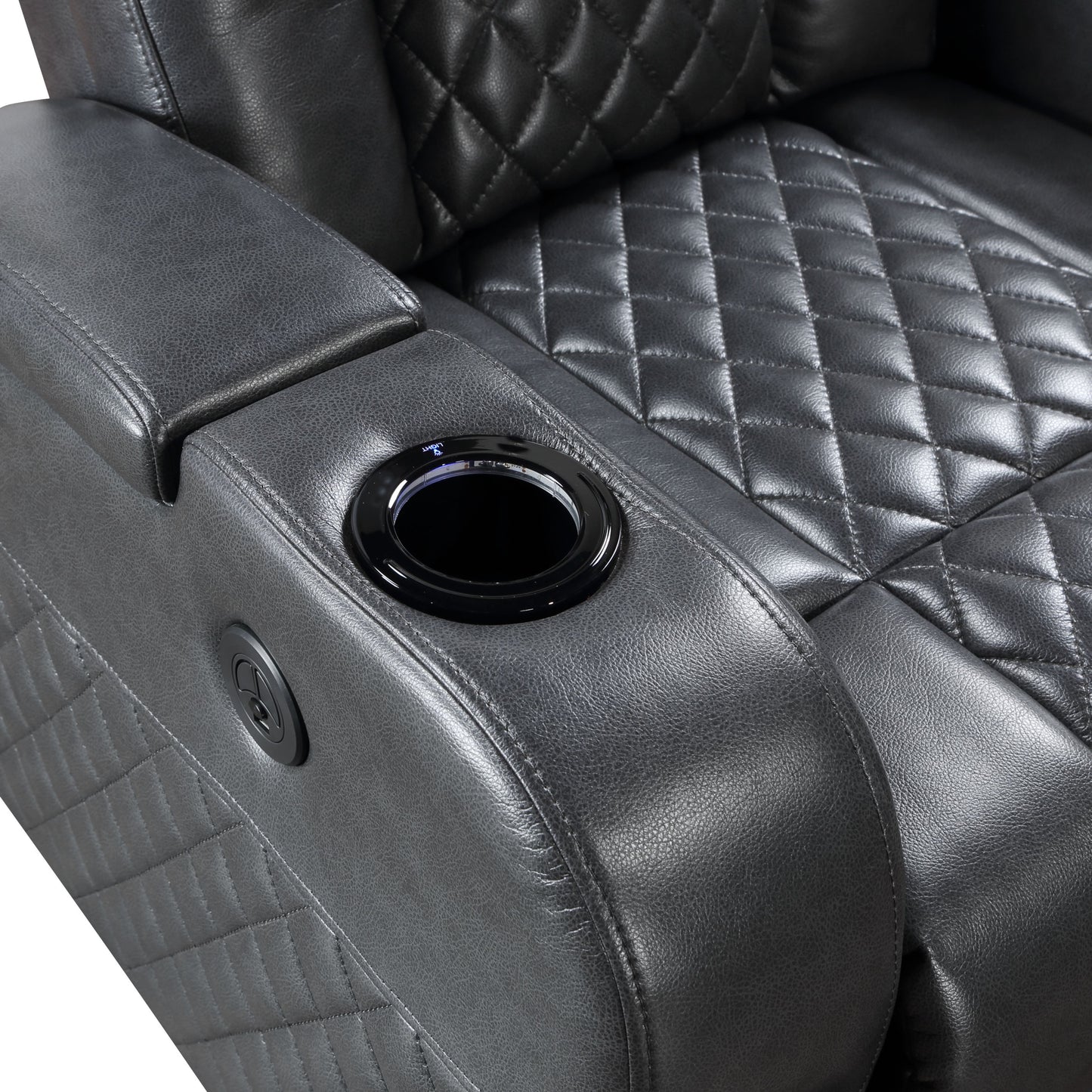 Alair Power Motion Recliner w/Bluetooth Speaker & Cooling Cup Holder, Dark Gray Leather Aire