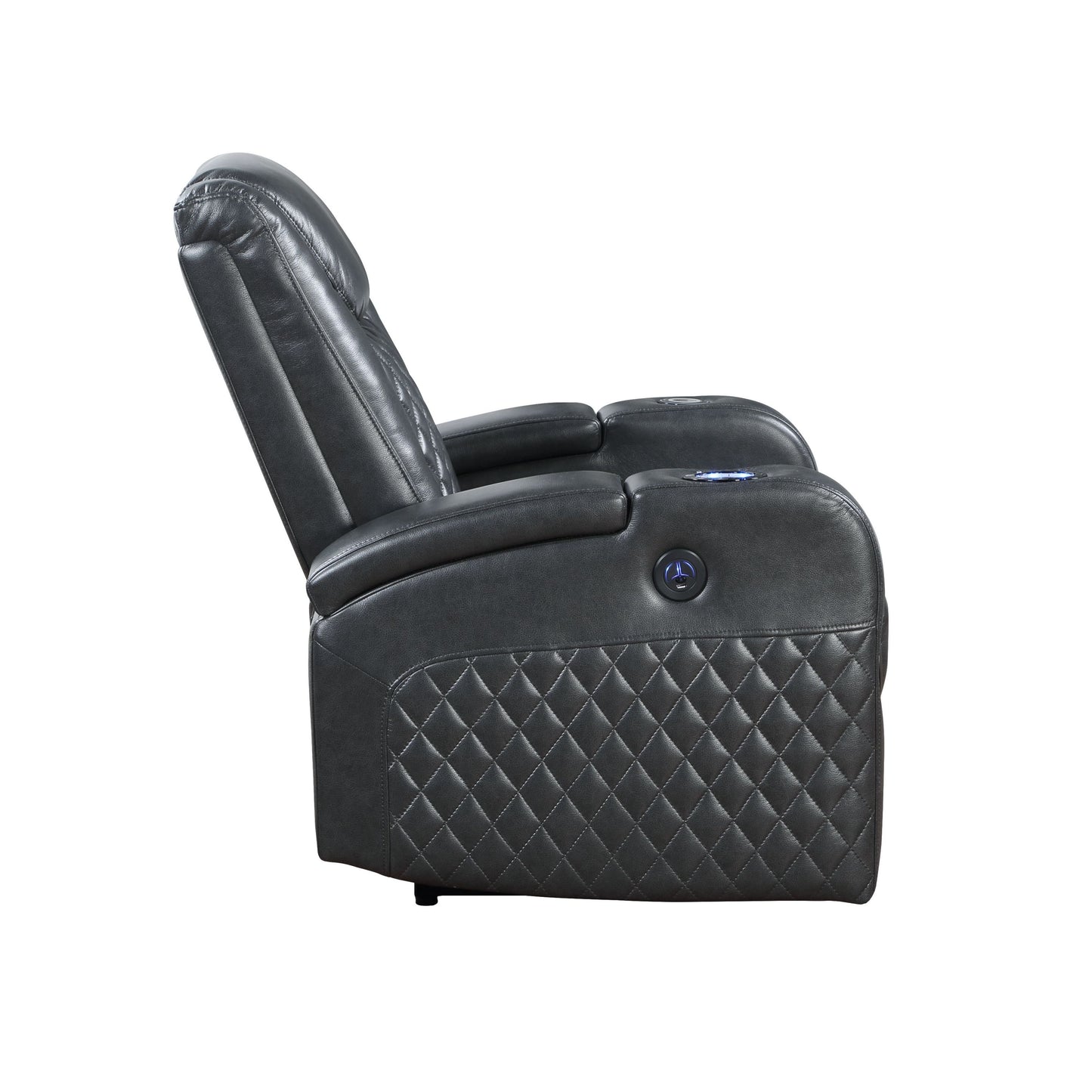 Alair Power Motion Recliner w/Bluetooth Speaker & Cooling Cup Holder, Dark Gray Leather Aire